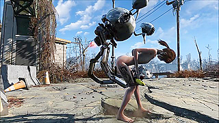 Petite Fan Servicing Robot Companion in Steamy Fallout Encounter