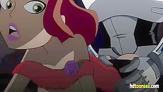 Redhead Rides Cyborg Cock While Twin Dicks Fill Her Tight Pussy Ass