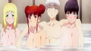 Busty Anime Babes Spoil Him with Steamy Shower Pleasures in Ecchi Paradise