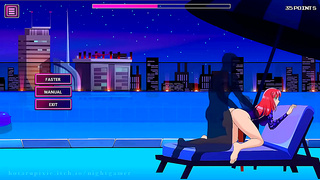 Voluptuous Gamer Babe Teases in Tight Rashguard Under Neon Lights