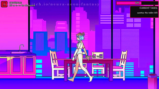 Cyber Seduction: Neon-Lit Hentai Fantasy with a Busty Android Babe