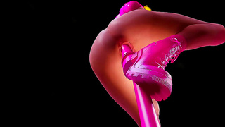 Voluptuous Hentai Beauty Rides Glowing Toy in Tempting Lace Underwear