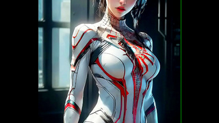 SpiderGirls High-Tech Allure: AI seduces in sleek suit fantasy