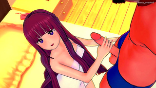 Ferns Long Purple Locks Swirl as She Seduces in Silken Towel—Steamy 3D Fantasy