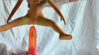 Tiny Anime Babe Takes Massive Toy Teases Her Breasts Seductively