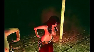 Bold Brunette Enchants Dragonborn with Steamy Dance in 3D Skyrim Realm