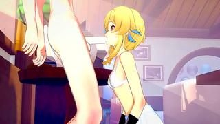 Lumine Teases Razor with Sensual Blowjob Leading to Steamy Encounter in Teyvat
