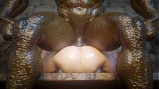 Kunoichi Enslaved by Hungry Ogres in Shadowy Dungeon Lair