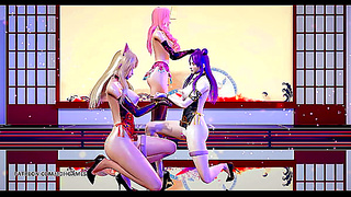 KDA Members Seduce Fans in Steamy MMD Striptease Fantasies – Hot Cosplay Action