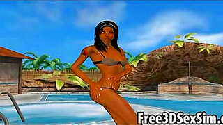 Ebony Goddess Teases Solo Pleasure by the Pool in Sensual 3D Escape