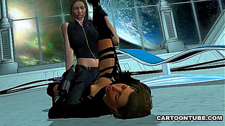Foxy Lesbians Entwine in Steaming 3D Scissor Action Tongue Play