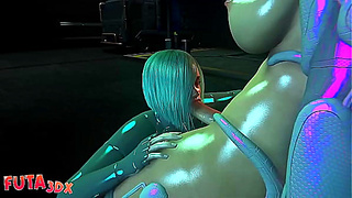 Futanari Goddess Seduced by BFFs Giant Dick in Neon Cyberworld