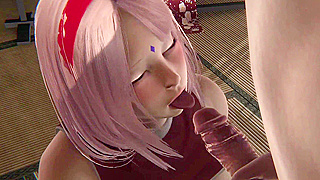 Sakura Seduced by Muscular Ninjas in Hot Blowjob Daydream