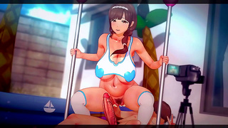 Busty Anime Performer Teases Lover with Steamy Handjob Mid-Dance Show